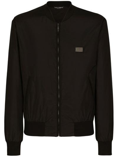 Dolce & Gabbana Logo-plaque Bomber Jacket In Black