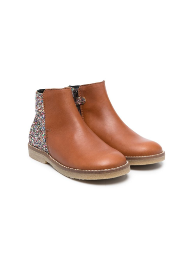 Gallucci Kids' Glittered-panel Ankle Boots In Brown