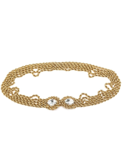 Pre-owned Rewind Vintage Affairs Crystal-embellished Multi-chain Belt In Gold
