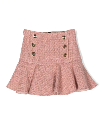 Balmain Kids' Embossed-button Peplum Skirt In Pink