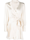 Zimmermann Ruffled Silk-satin Mini Wrap Dress In Neutrals