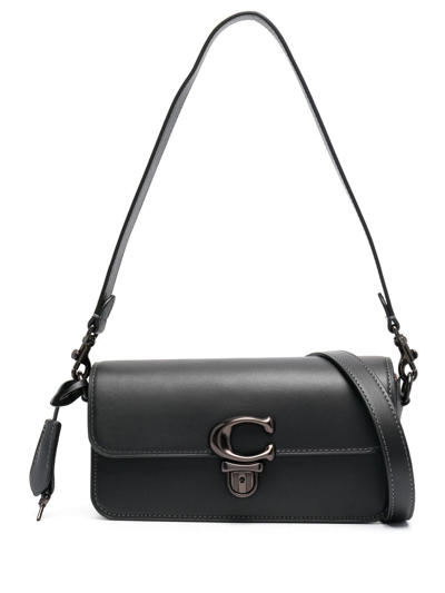 Coach Logo-plaque Leather Tote Bag In Black