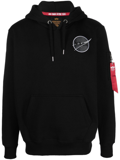 Alpha Industries Graphic-print Drawstring Hoodie In Black