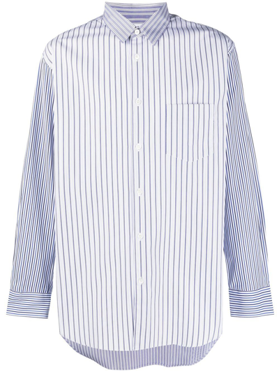 Comme Des Garçons Shirt Striped Long Sleeve Cotton Shirt In Weiss