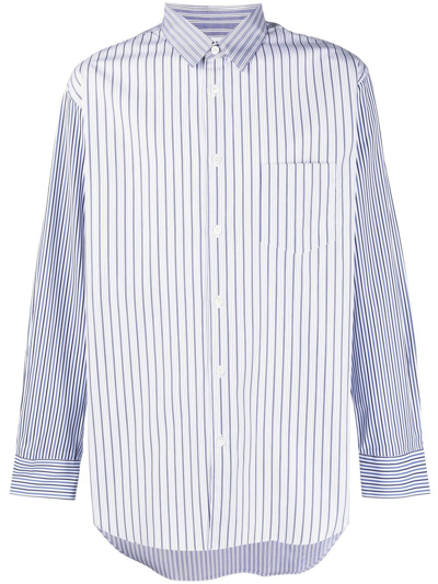 Comme Des Garçons Shirt 长袖条纹棉衬衫 In Weiss