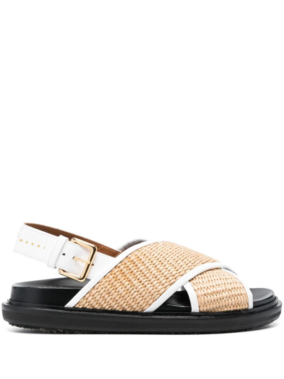 Marni Raffia And Leather Criss-cross Fussbett Sandal In Multicolor