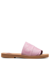 Chloé Woody Logo-print Canvas Slides In Pink