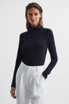 REISS PHOEBE - NAVY JERSEY ROLLNECK TOP, M