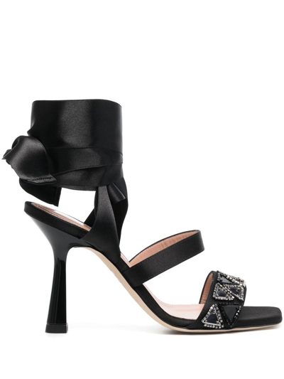 Alberta Ferretti 105mm Bead-embellished Lace-up Sandals In Black