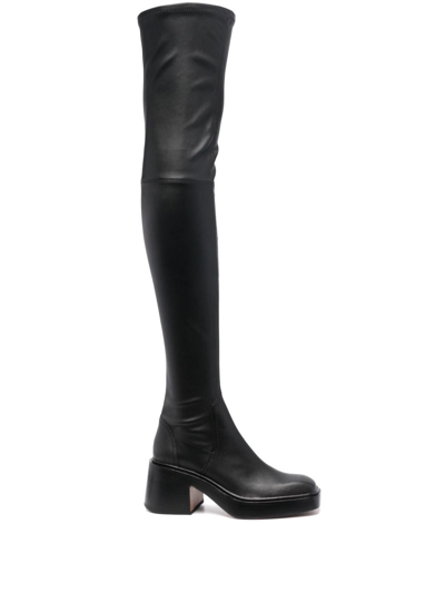 Maje Frizzante Square-toe Leather Knee High Boots In Black