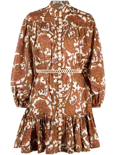 Zimmermann Brown Tiggy Paisley Print Cotton Mini Dress