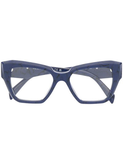 Prada Logo-plaque Glasses In Blue