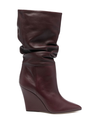 Paris Texas 100mm Leather Gathered-design Wedge Boots In Brown