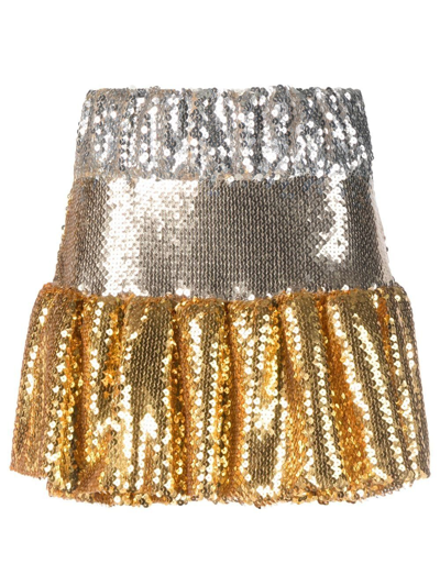 Paco Rabanne Bicolor Sequin-embellished Ruffle Mini Skirt In Multicolor