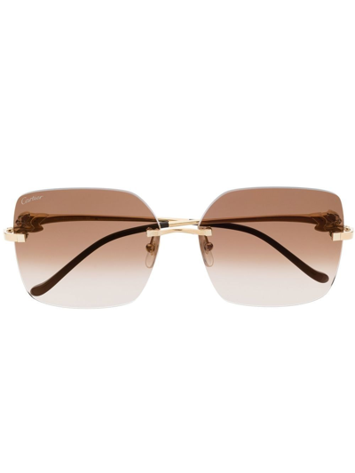 Cartier Rimless Square-frame Sunglasses In Gold