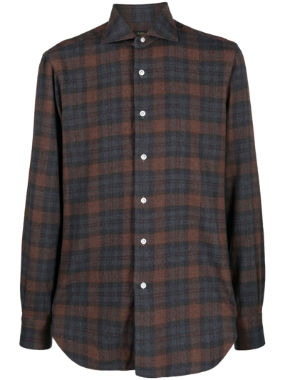 Barba Check-print Button-up Shirt In Blue