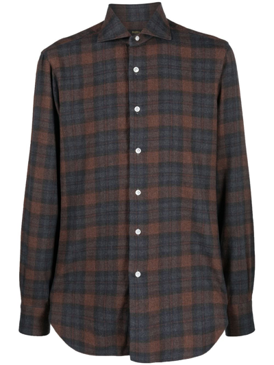 Barba Napoli Check-print Button-up Shirt In Blue