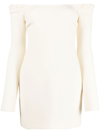 Khaite Octavia Off-the-shoulder Wool-crepe Mini Dress In Neutrals