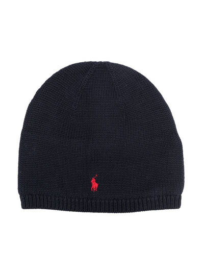 Polo Ralph Lauren Kids' Logo-embroidered Merino-wool Beanie Hat In Black