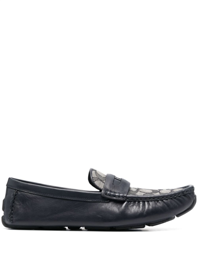Coach Monogram-embroidered Leather Loafers In Blue