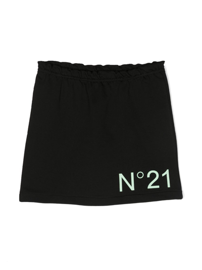 N°21 Black Fleece Skirt With Contrasting Logo In Nero