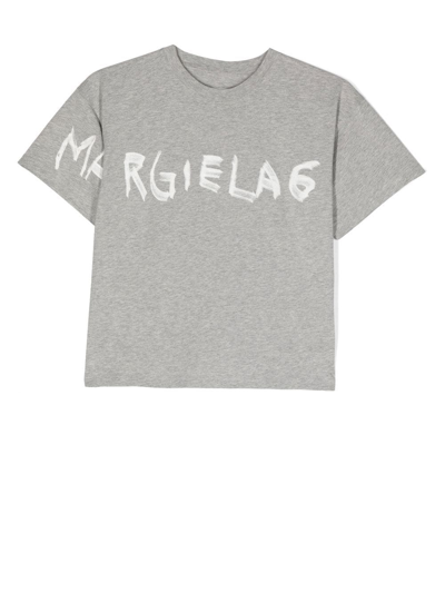 Mm6 Maison Margiela Kids' Graffiti Logo-print T-shirt In Grey