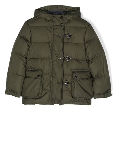 Fay Kids' Padded Hooded Coat In Green