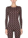 Marine Serre Fitted Moon Print Mock Neck Top In Brown