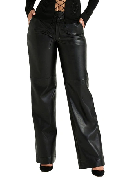 House Of Cb Faux Leather Wide Leg Trousers In Black