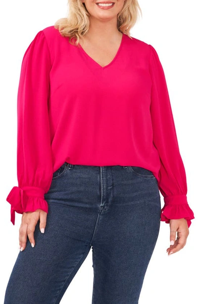 Cece Tie Sleeve Blouse In Bright Geranium