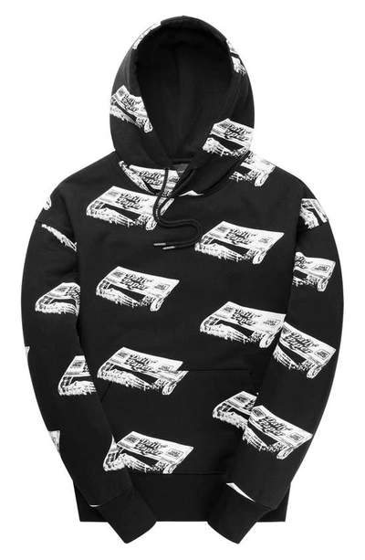 Daily Paper Newspaper-print Pullover Hoodie In Black