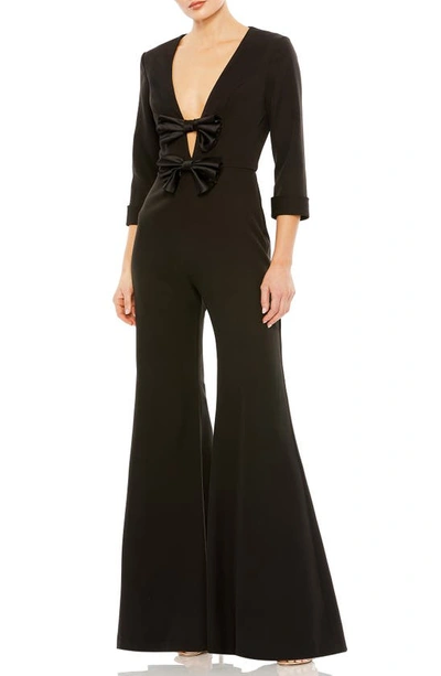 Mac Duggal Bow Detail Wide Leg Jumpsuit In Black