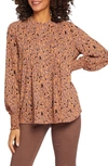 Nydj Pleated Peasant Blouse In Caramel Cat