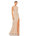 MAC DUGGAL EMBELLISHED ILLUSION HIGH NECK CAP SLEEVE GOWN