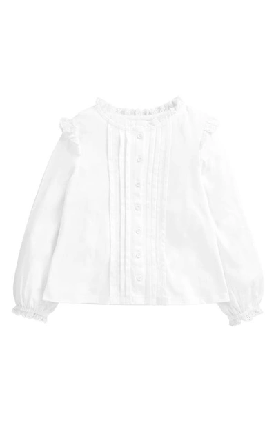 Mini Boden Kids' Ruffle Cotton Button-up Blouse In White