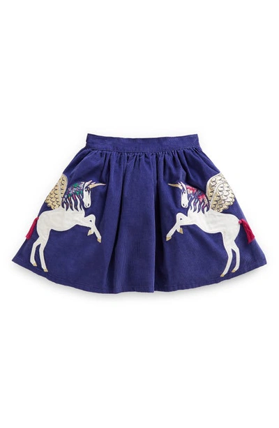 Mini Boden Kids' Appliqué Corduroy Skirt In Starboard Blue Unicorns