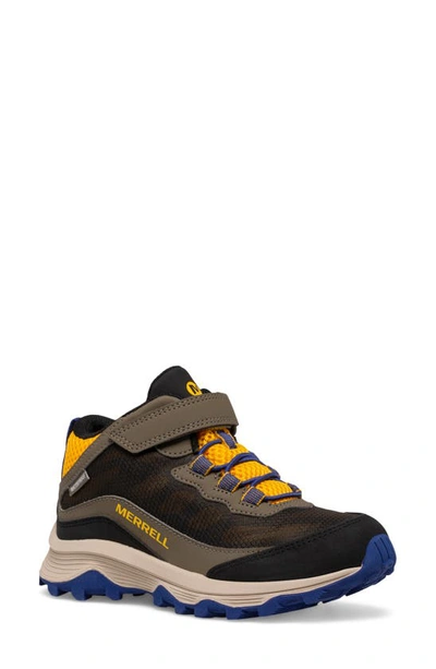 Merrell Kids' Moab Speed Mid A/c Waterproof Hiking Sneaker In Black/ Cobalt/ Gold