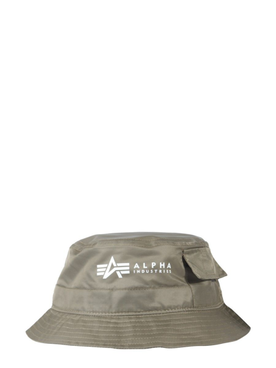 Alpha Industries Logo Print Bucket Hat In Green