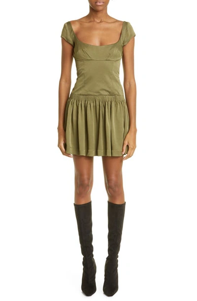 Cafe Forgot X All Is A Gentle Spring Pleated Drop Waist Minidress In  Japanese Satin Acetate Olive | ModeSens
