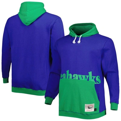 MITCHELL & NESS MITCHELL & NESS ROYAL/GREEN SEATTLE SEAHAWKS BIG & TALL BIG FACE PULLOVER HOODIE