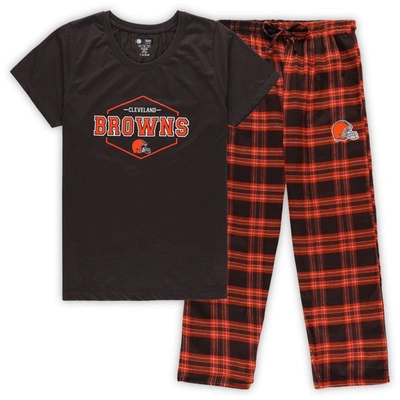 Concepts Sport Women's  Brown, Orange Cleveland Browns Plus Size Badge T-shirt And Pants Sleep Set In Brown,orange