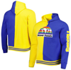 MITCHELL & NESS MITCHELL & NESS GOLD/ROYAL DENVER NUGGETS HARDWOOD CLASSICS SPLIT PULLOVER HOODIE