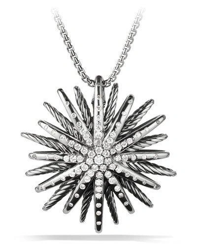 David Yurman Starburst Medium Pendant With Diamonds On Chain In Silver