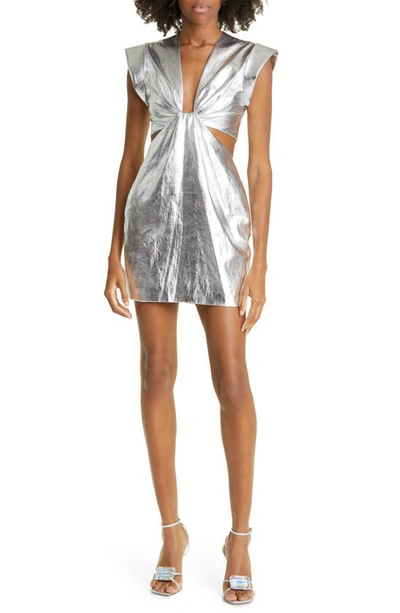 A.l.c Adina Metallic Vegan Leather Mini Dress In Silver