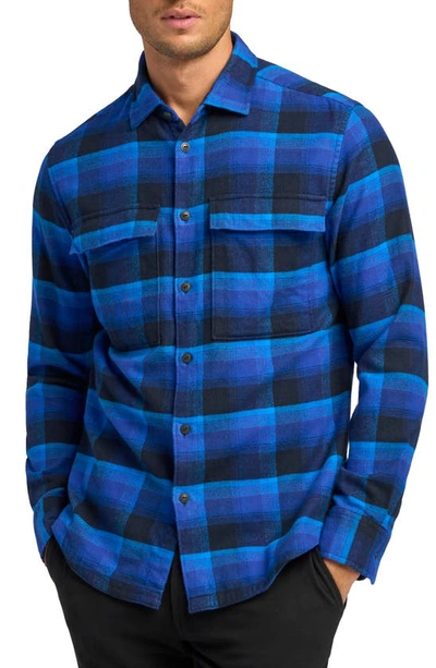 Good Man Brand Stadium Shirt Jacket In Navy Blue Fine Check