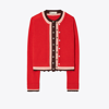 Tory Burch Triple Layer Cashmere Cardigan In Radish Red/evening Plum