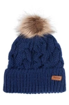 Barbour Penshaw Faux Fur Pom Beanie In Navy