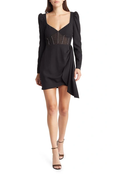 long sleeve embellished corset mini dress in black Velvet Sheer Corset Mini Dress – bebe