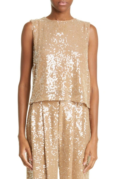 Lapointe Sequin-embellished Sleeveless Crop Top In Camel