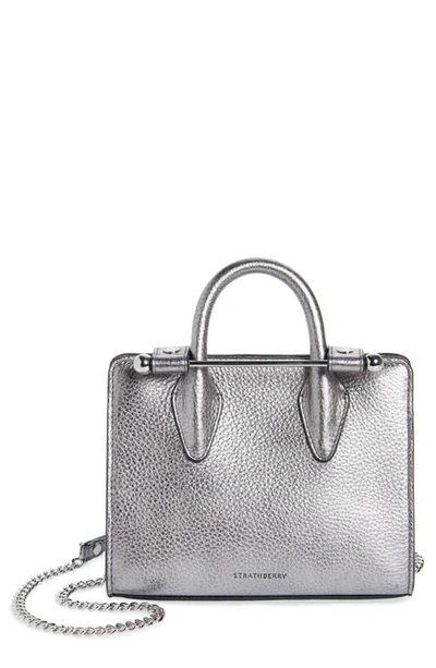 Strathberry Nano Leather Tote In Dark Silver
